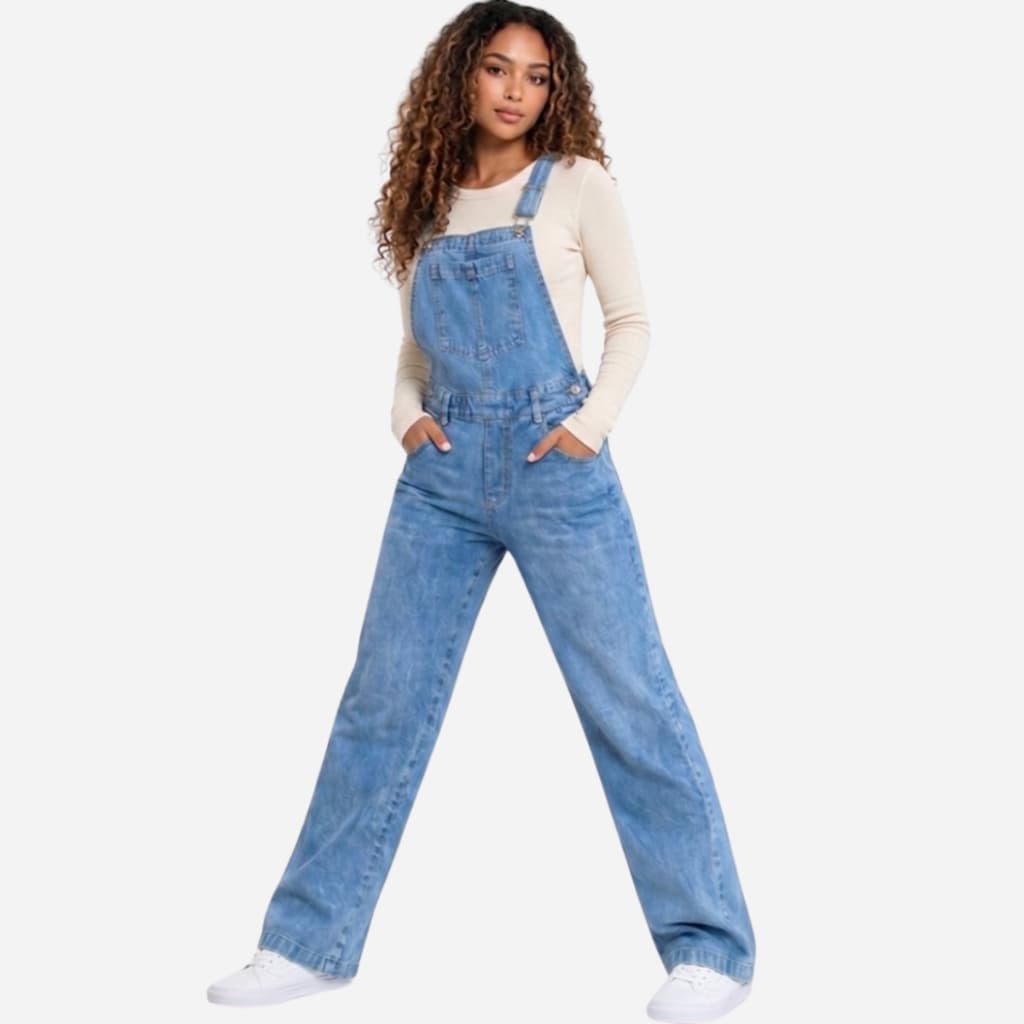 Jeans Macacão Feminino Jardineira Calça Longa Casual Confortável Com Bolsos Envio Rápido WellPlus Jeans