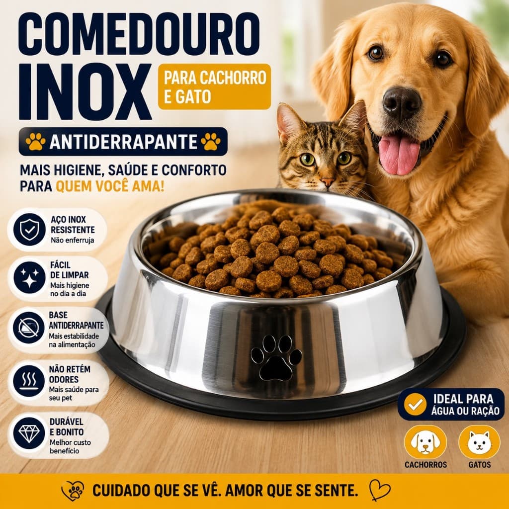 Tigelas de aço inoxidável para cães e gatos Comedouro e Bebedouro Inox Antiderrapante Para Cães e Gatos Resistente