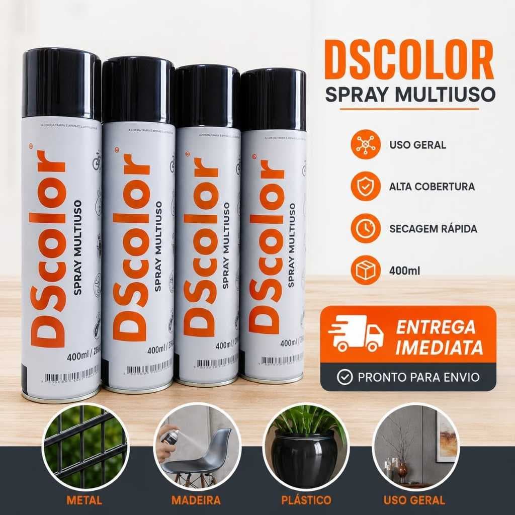 TINTA SPRAY MULTIUSO DSCOLOR 400ML PRETO BRILHANTE