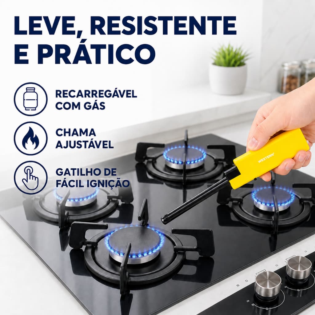 Acendedor Portátil para Fogão Churrasqueira Vela com Regulador de Chama Recarregável a Gás