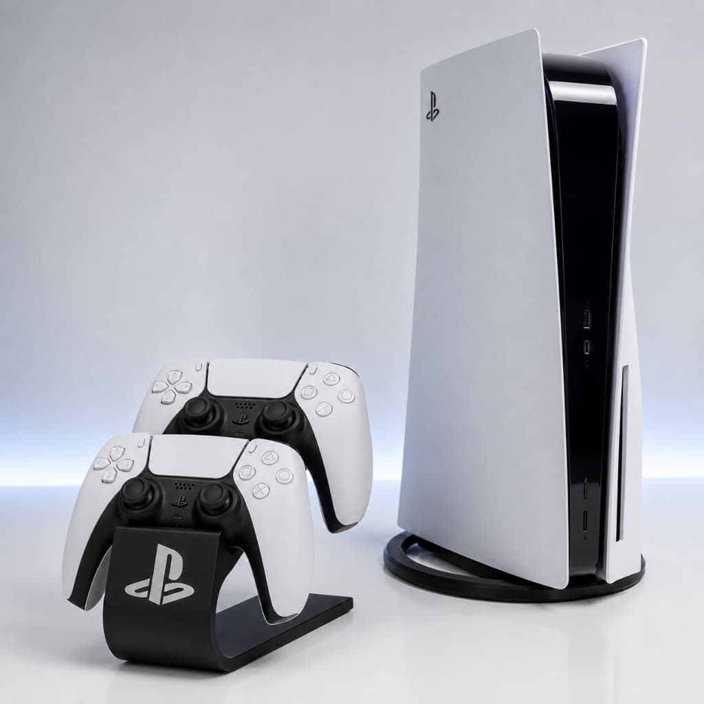 Kit Suporte PS5 Base De Mesa Vertical + Suporte Controle Decoração Organização Gamer