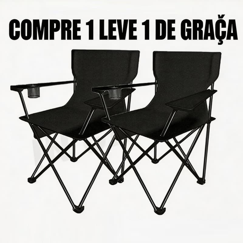 kit 2 Cadeira Dobrável Preta e Azul com Porta Copos Pesca Praia Acampamento