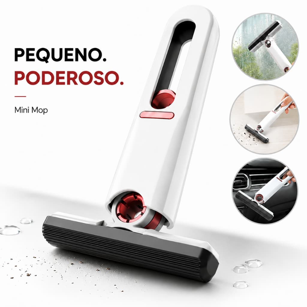 Mini Mop Multifuncional com Microfibra Rodo Mágico 45° para Vidros Janelas Bancadas e Carro