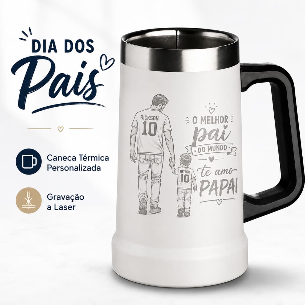 Caneca Chopp Térmica Dia dos Pais Cerveja Personalizada 710ml Nome  Logo  Empresa  Confraternização  Festa