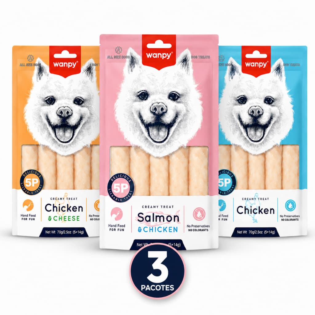 Petisco Premium Cães kit 3 unidades Úmido Cremoso Frango Wanpy Treat Recompensa Treino Fácil Servir Saboroso Snack