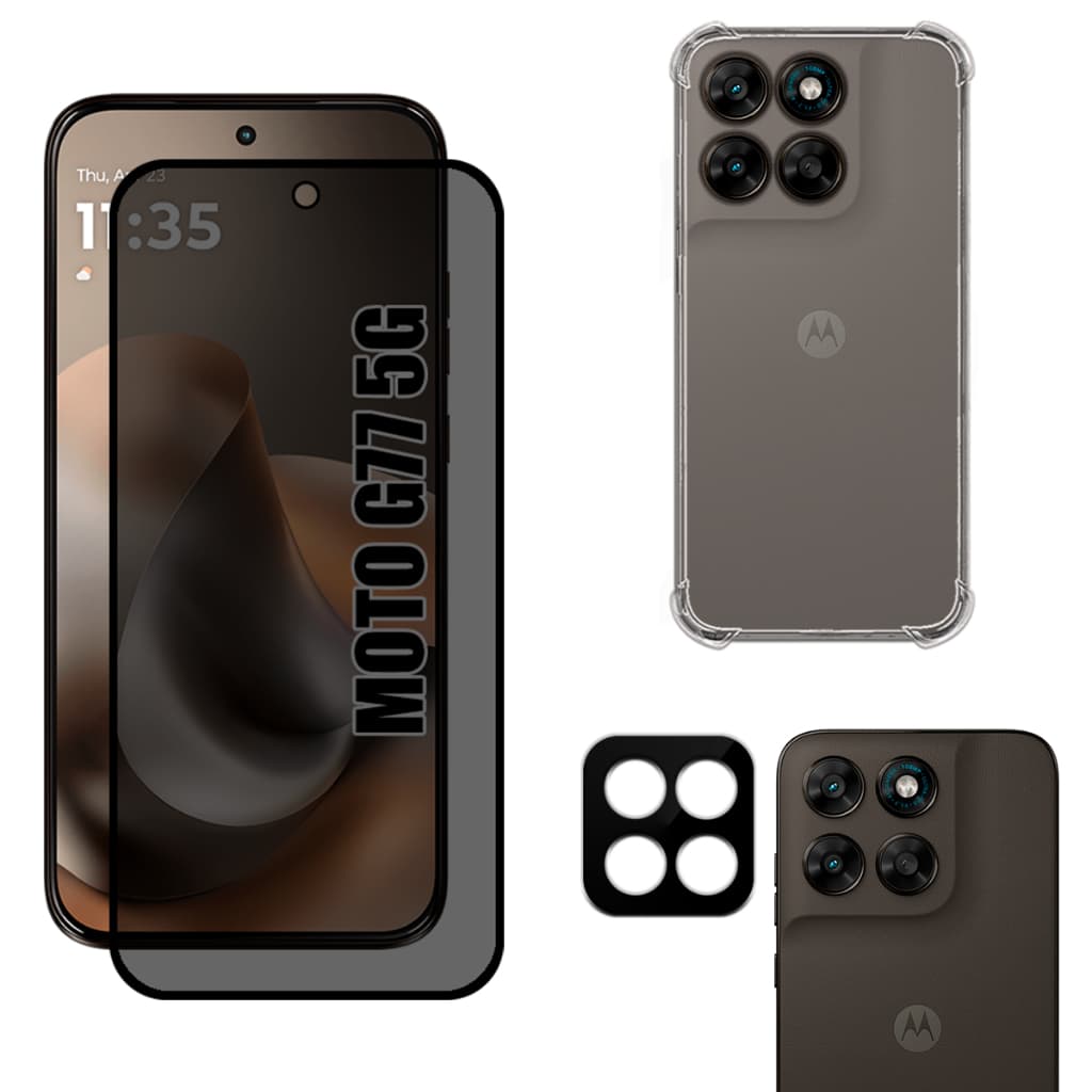 Kit Para Moto G77 | Película Privacidade Fosca - Capa Anti Shock - Película Para Câmera