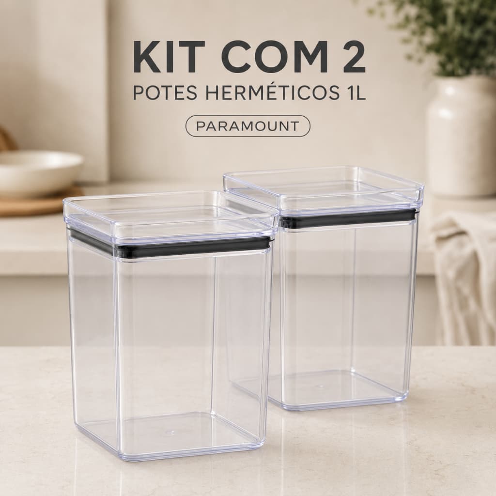 Kit 2 Potes Herméticos Paramount Lumini 1 Litro Empilháveis para Mantimentos