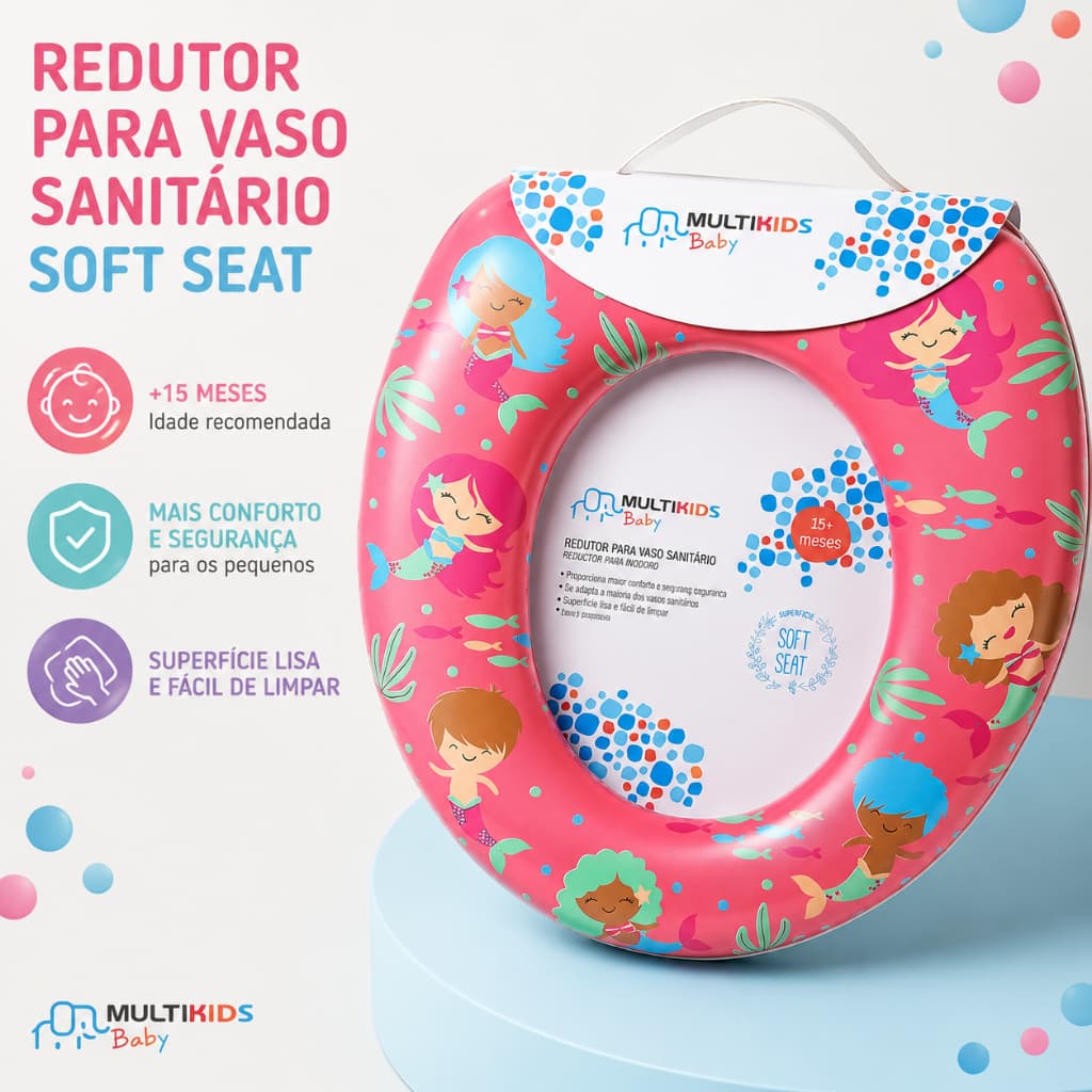 Redutor de Assento Vaso Sanitário Infantil Acolchoado Soft Baby Menina Universal Multikids 15+ Meses