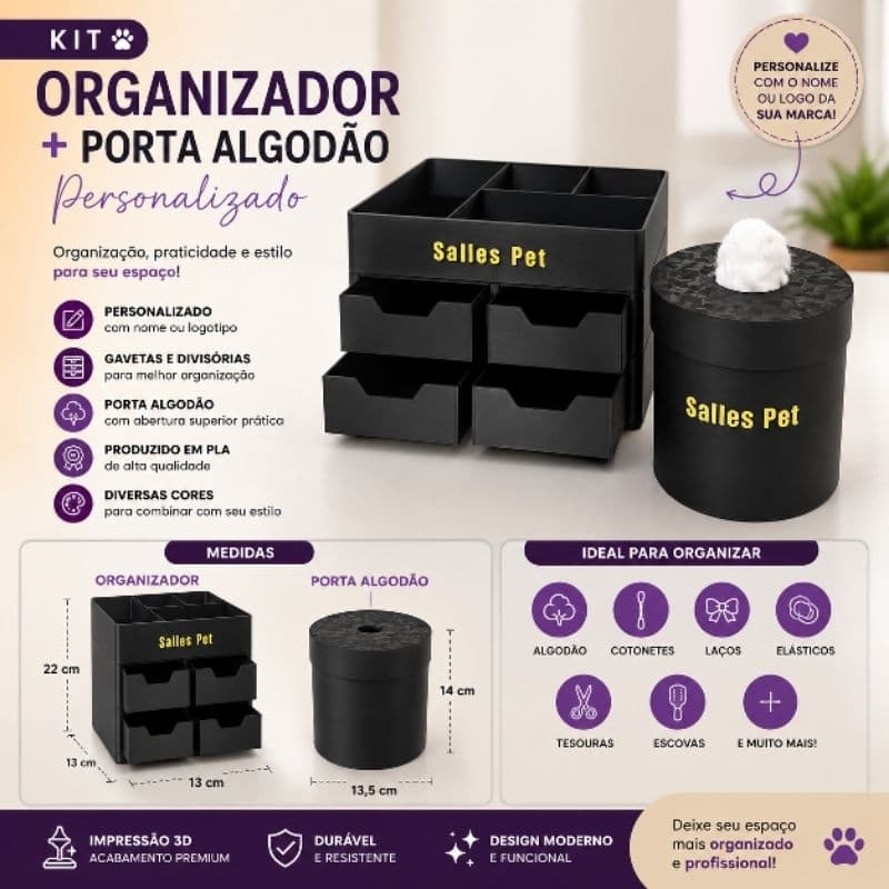 Kit Organizador|Porta Algodão Personalizado