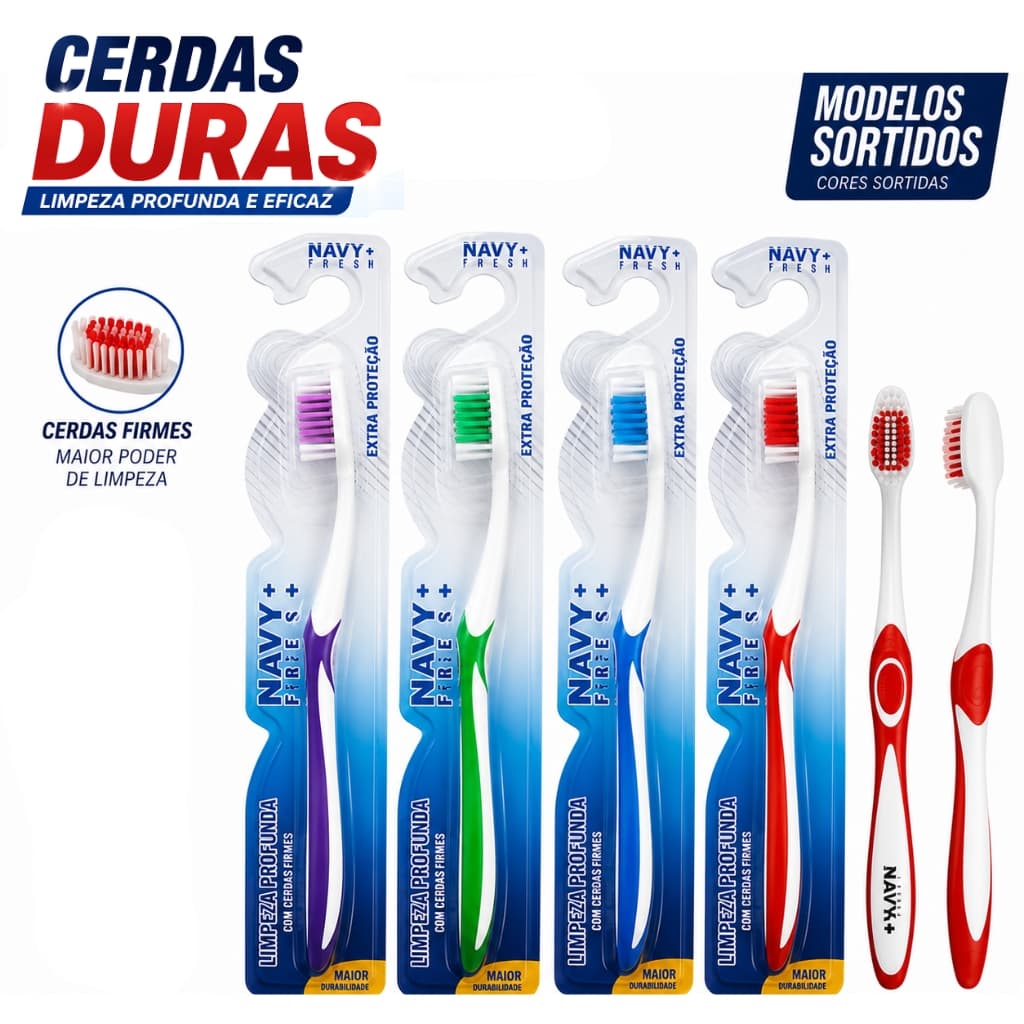Escova Dental Adulto Cerdas Duras – Kit com 6, 12, 24 ou 36 Unidades