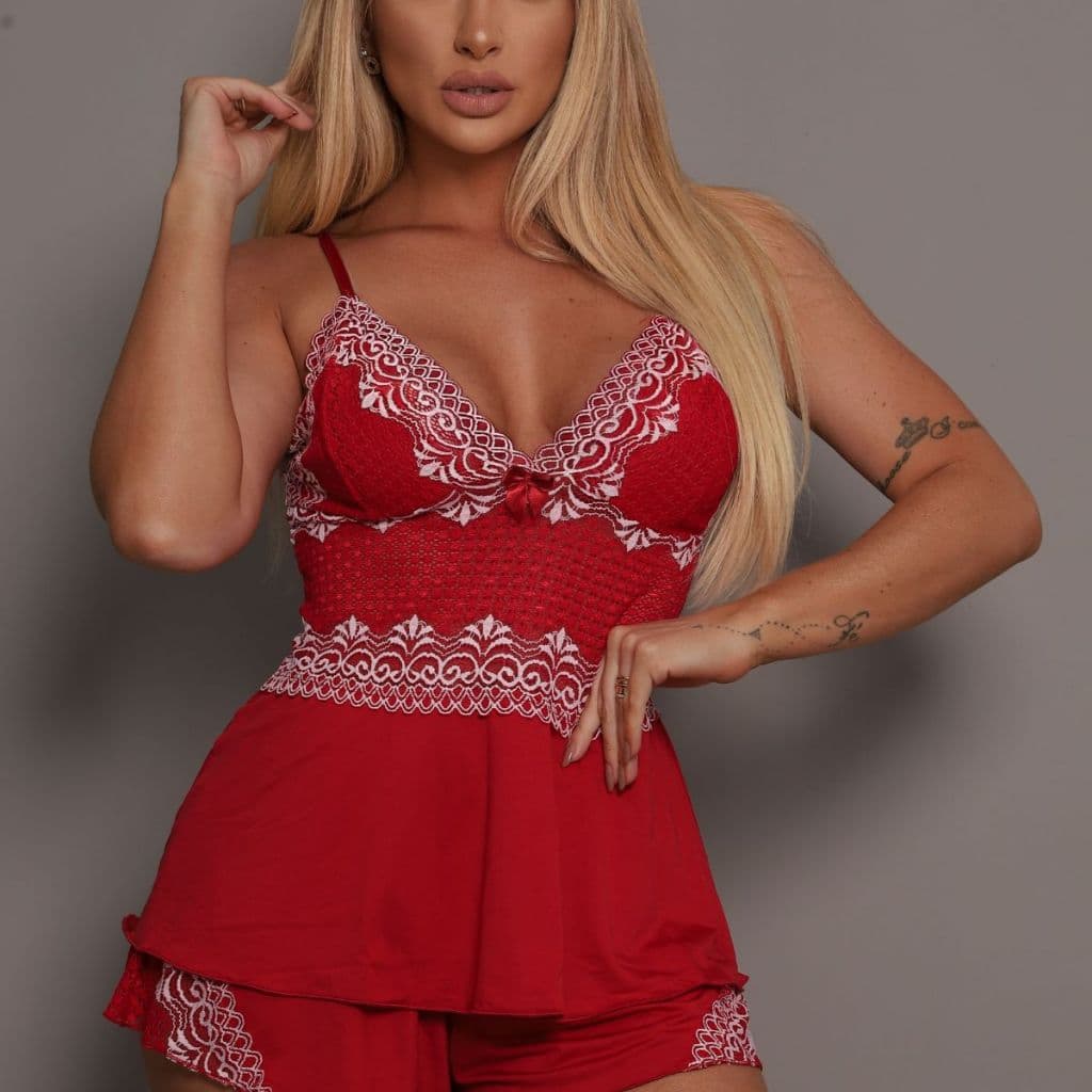 Pijama Baby Doll Blusa Renda Luxo Confortável Sensual Leve