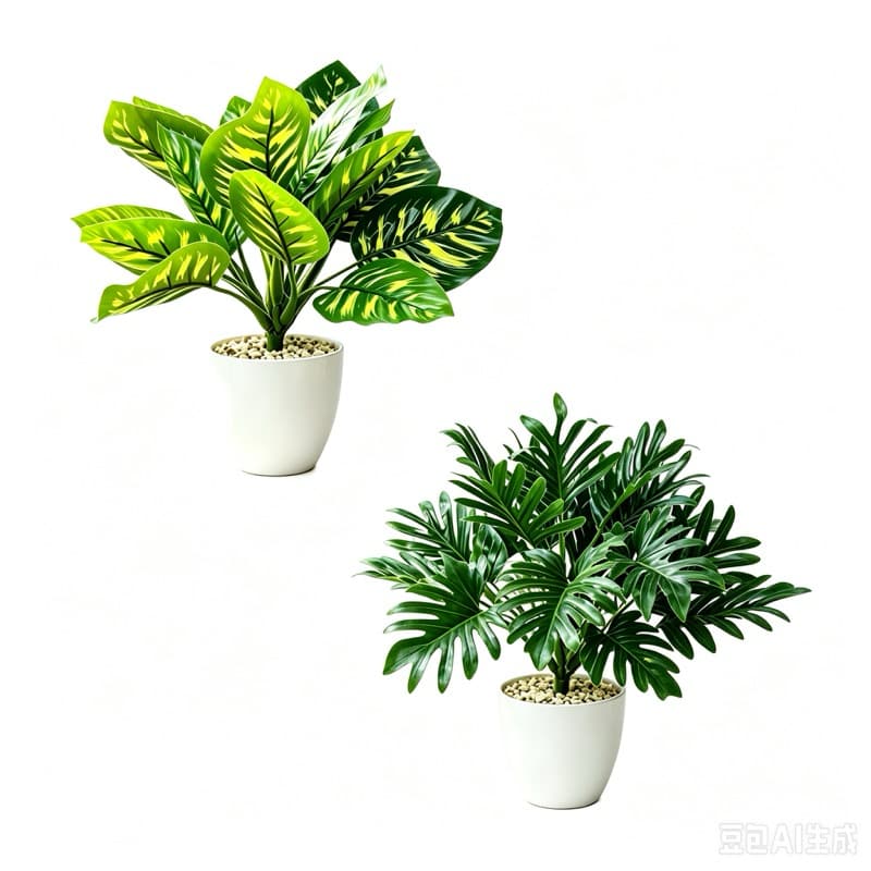 Planta Artificial Comigo Ninguém Pode ou Guaimbê com Vaso Branco Decoração Interna