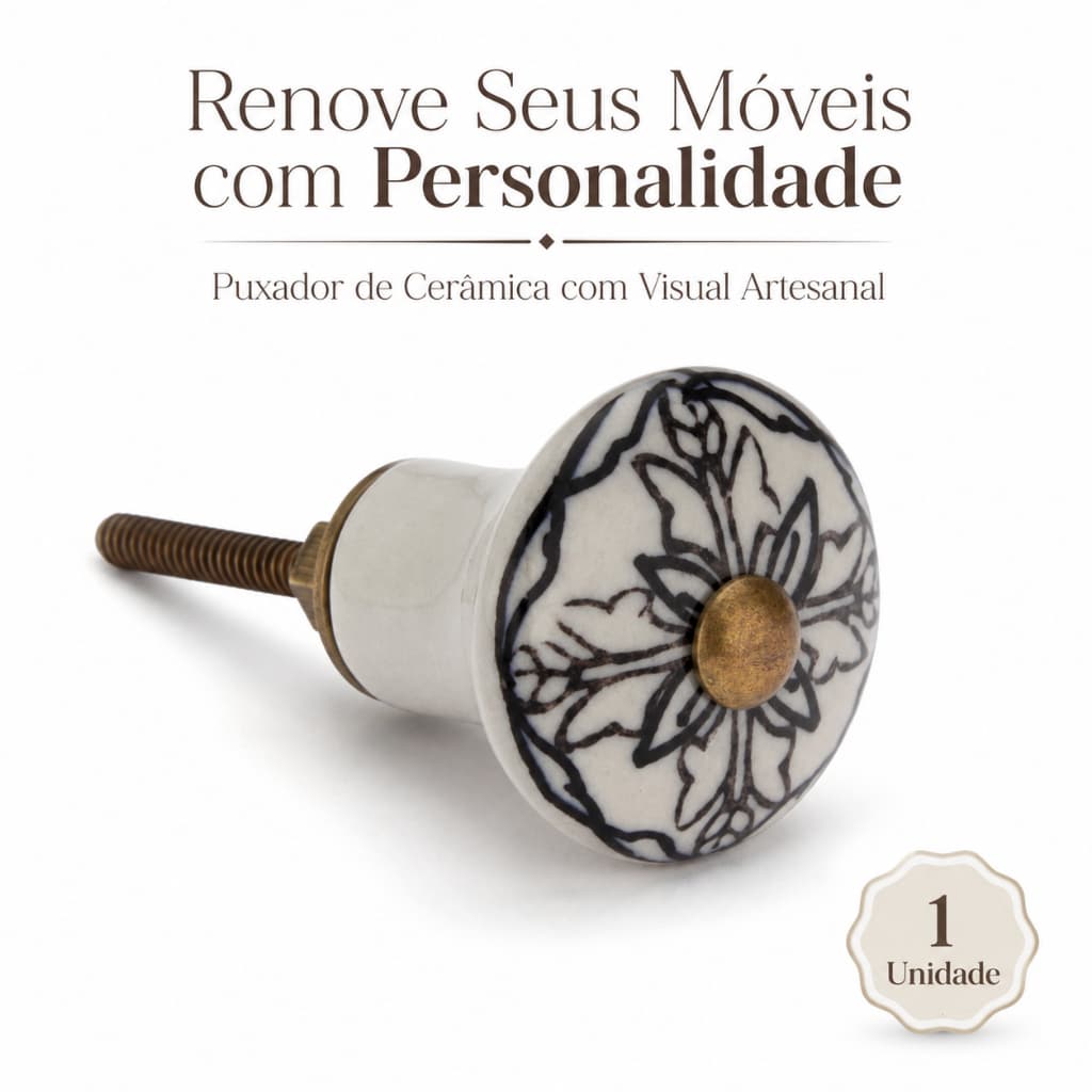 Puxador em Cerâmica Circular Flor Gavetas Armários Portas