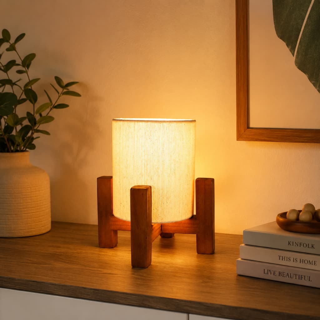 Luminária de Mesa Abajur Decorativo Madeira Design Moderno Aconchegante Quarto Escritório