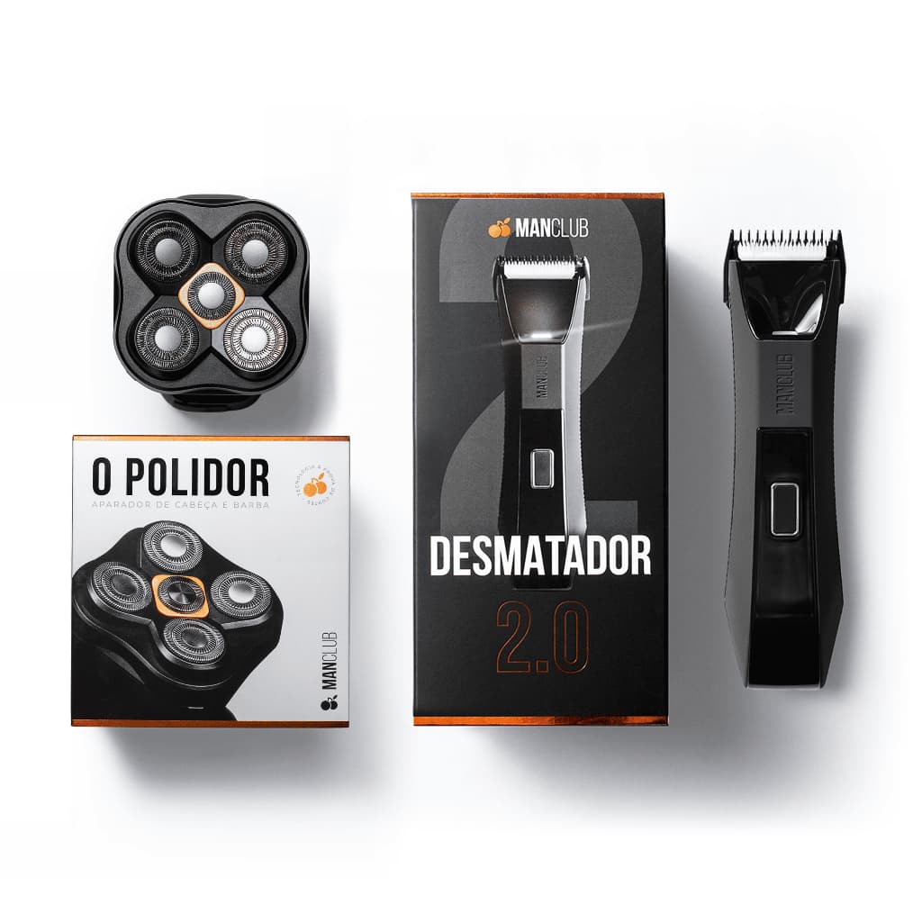 Kit Lustra | Aparador Elétrico de Pelos Íntimos - O Desmatador 2.0 da MANCLUB + O Polidor, Aparador De Pelos Da Cabeça