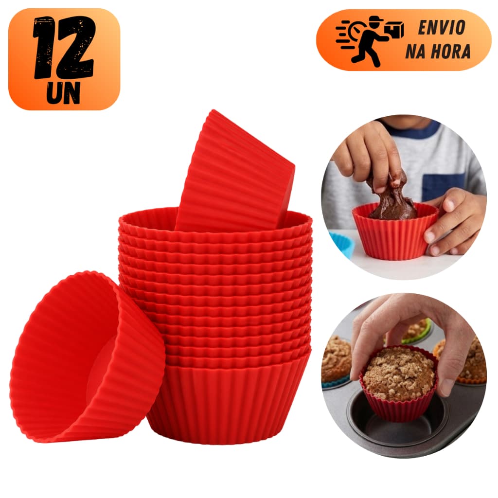 CONJUNTO FORMA DE SILICONE REDONDA PARA CUPCAKE VERMELHO E PRETO PARA ASSAR BOLOS FORMINHAS