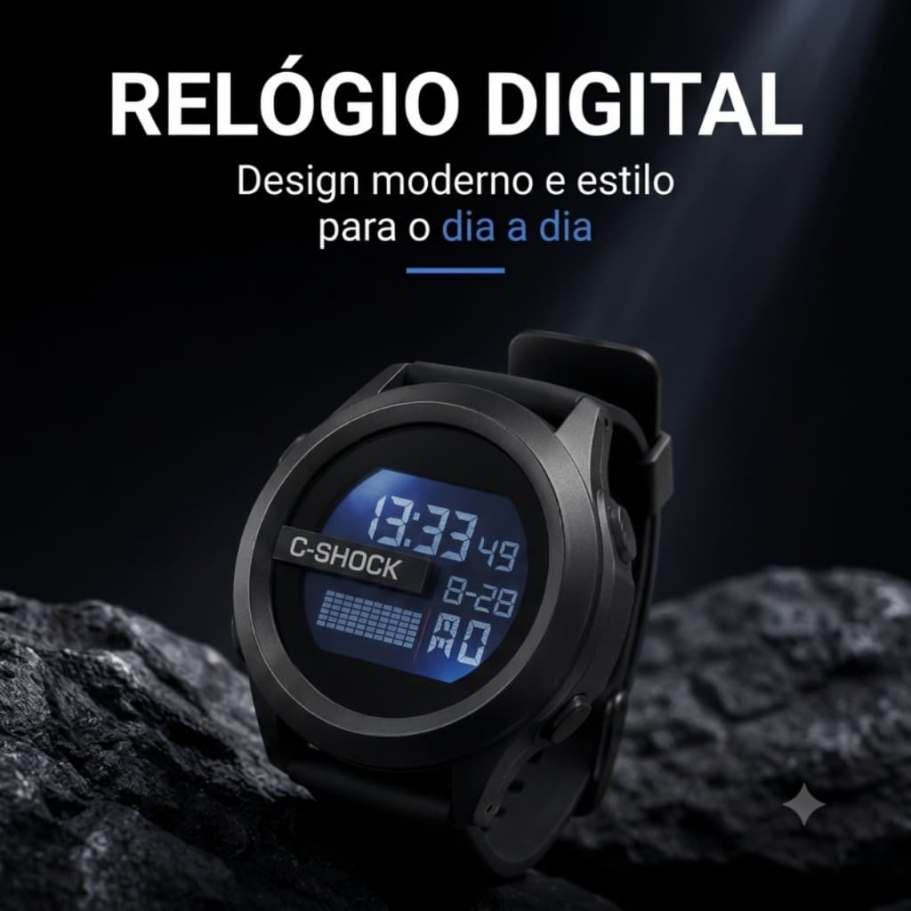 Relógio Digital Masculino LED C-Shock Esportivo Casual Preto