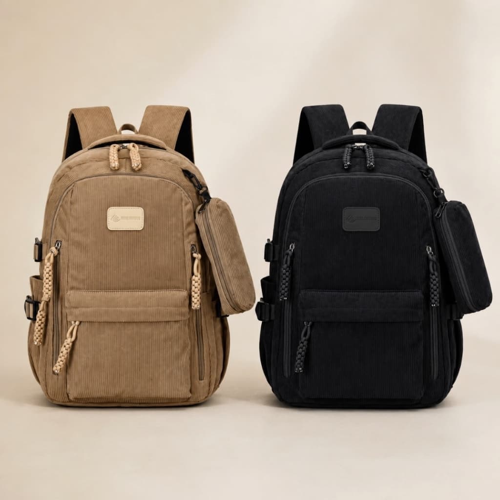 Mochila Veludo Canelada Passeio Casual Faculdade Unissex