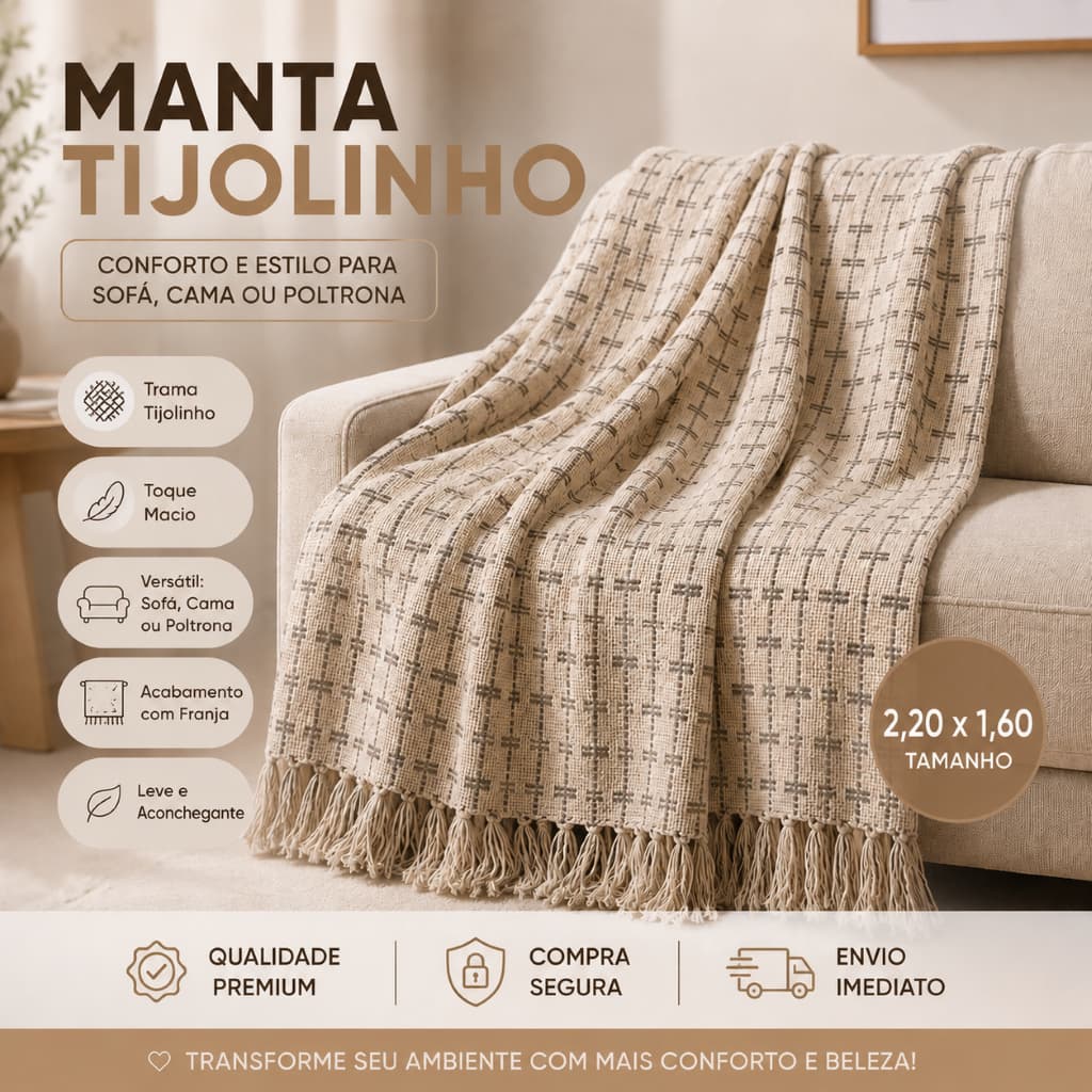 Manta Pra Sofá Tijolinho 2,20 x 1,60 Gigantes Tipo Capa Sofá Algodão