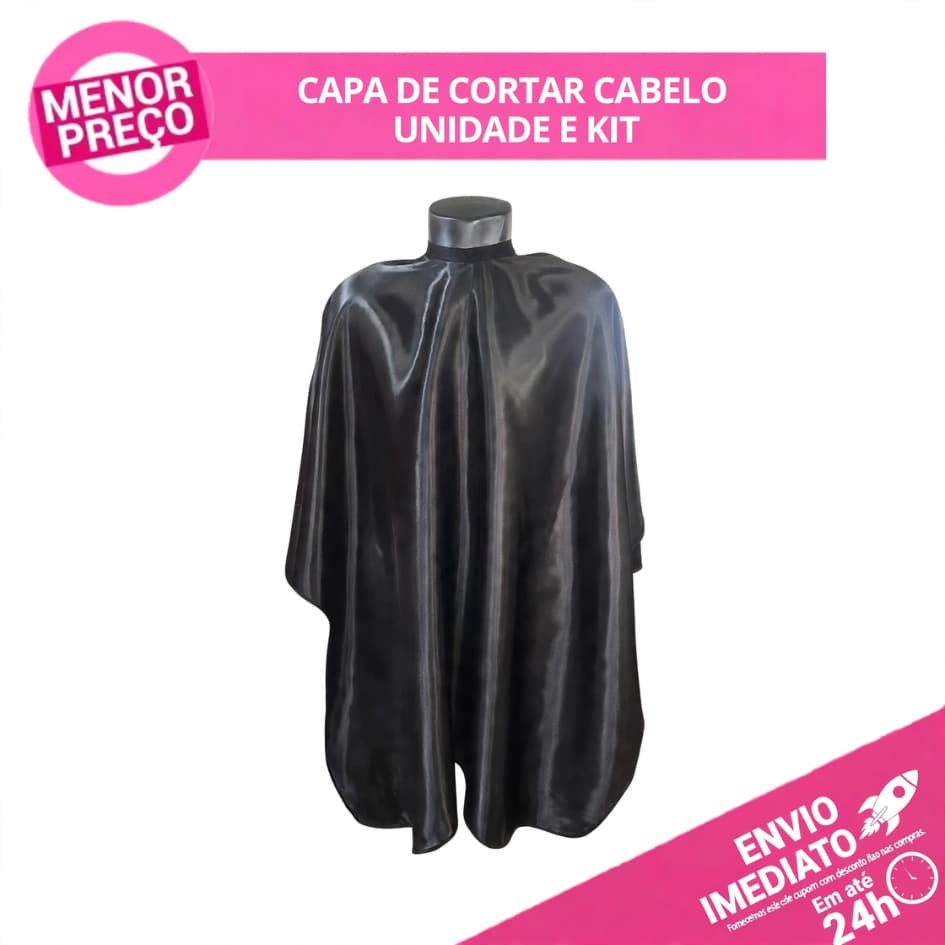 Capa Para Corte De Cabelo Preta Tecido 100% Poliéster Unissex Barbearia Cabeleireiro Barbeiro Unidade e Kit Com 2