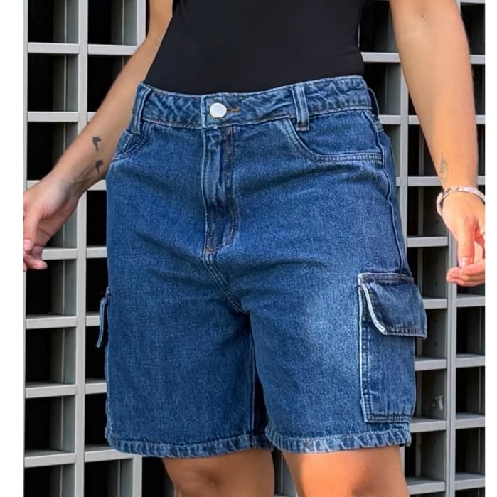 Bermuda Feminina Cargo Jeans Moda Atual