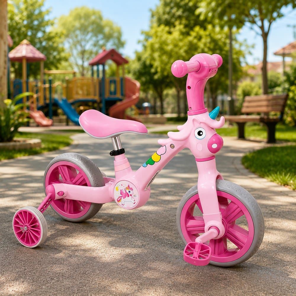 Bicicleta Infantil Aro 12 Rosa Unicórnio Com Rodinhas De Treinamento E Garrafinha Menina Criança 2 A 5 Anos