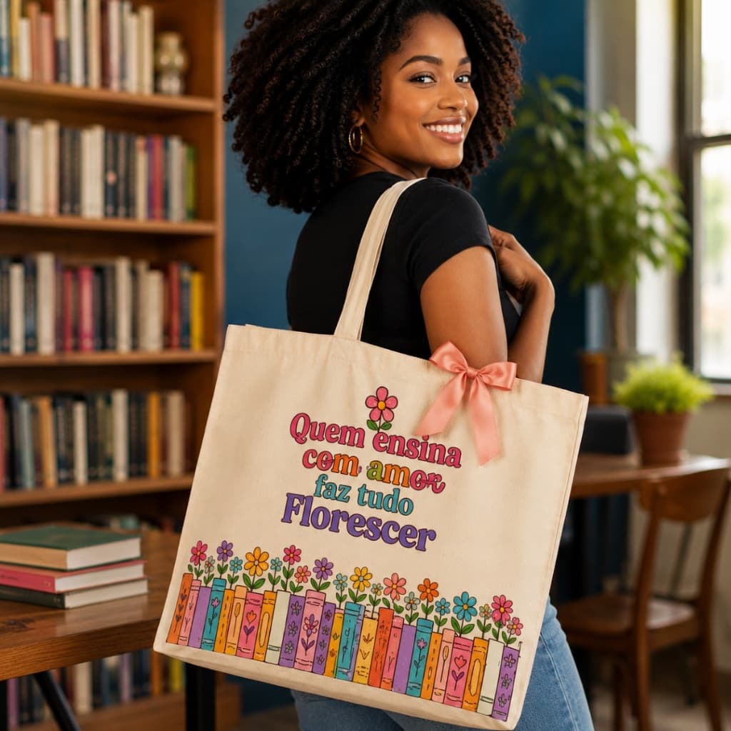 Bolsa ecobag professora -carinho dia do professor🥰✌️Quem ensina com amor faz tudo florescer
