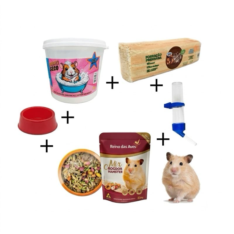Kit Completo para Hamster e pequenos Roedores - Ração Hamster