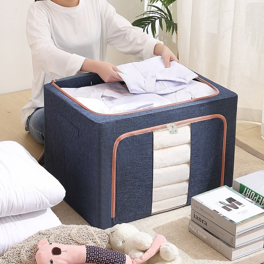 Caixa Organizadora Roupas Brinquedos 66L Lençol Edredom Guarda Roupa Dobrável Visor Transparente