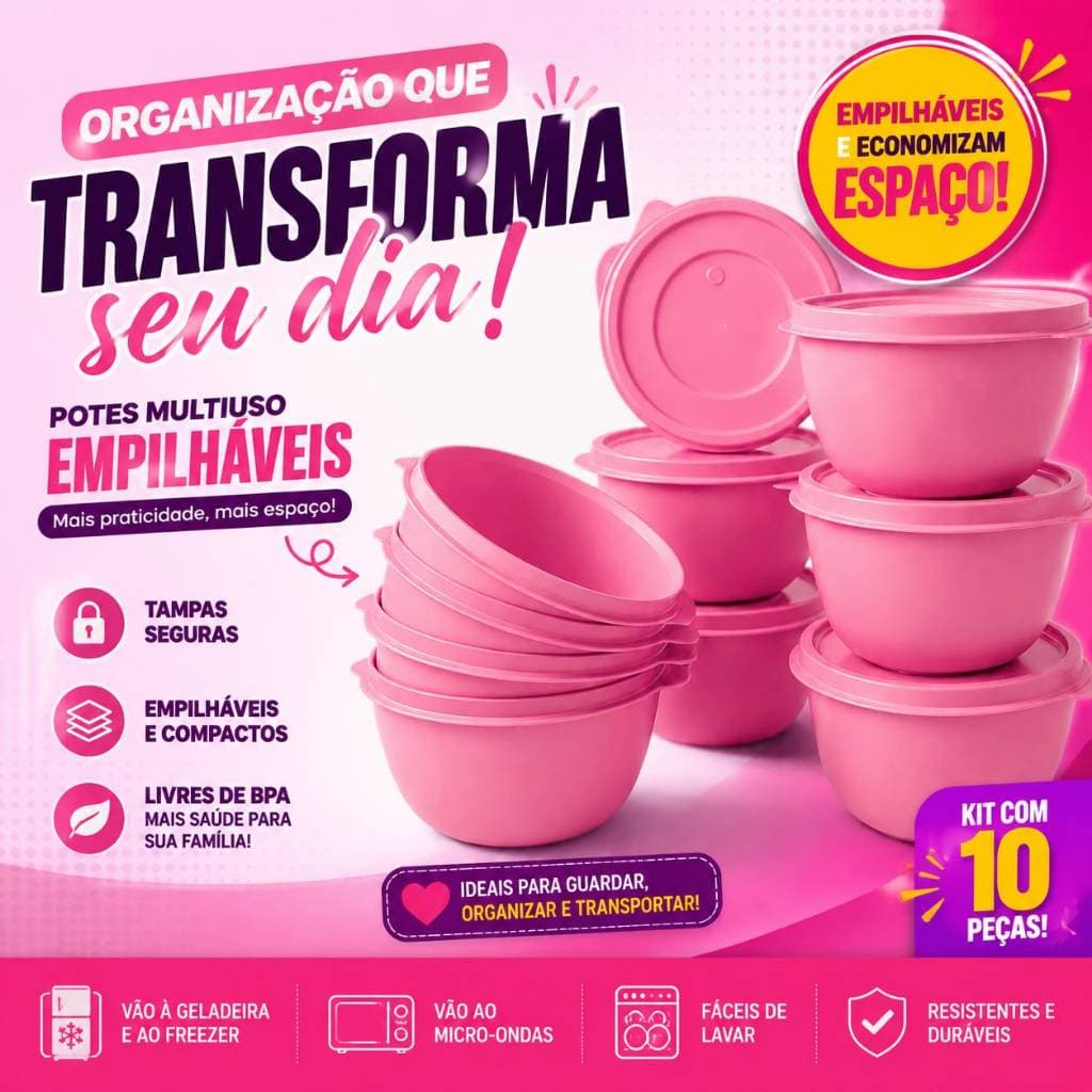 Kit Potes Plástico 10 unidades BOWL Marmitas