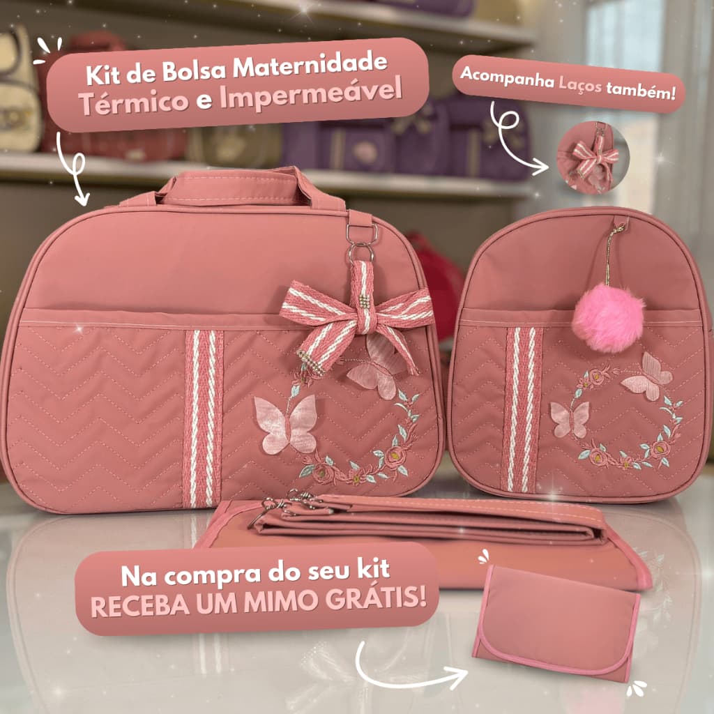 Kit Bolsa Maternidade para Meninas com Borboletas e Mochila