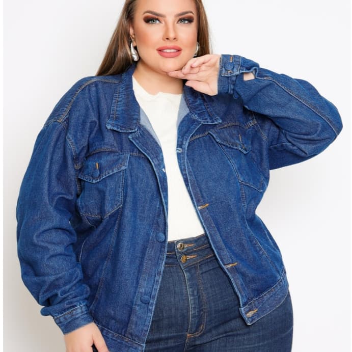 Jaqueta Jeans Feminina plus size Botão Encapado Tendência Da Moda Novo