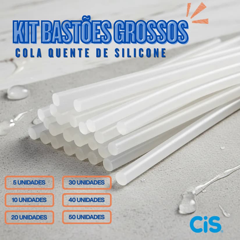 Bastão de Cola Quente CIS Grosso Silicone Original 11,2mm x 30cm | Escolha a Qtd (5,10, 20, 30, 40 ou 50 Unidades)