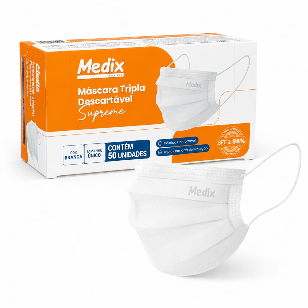 Máscara Descartável Tripla Medix Supreme Branca Bfe95 50un
