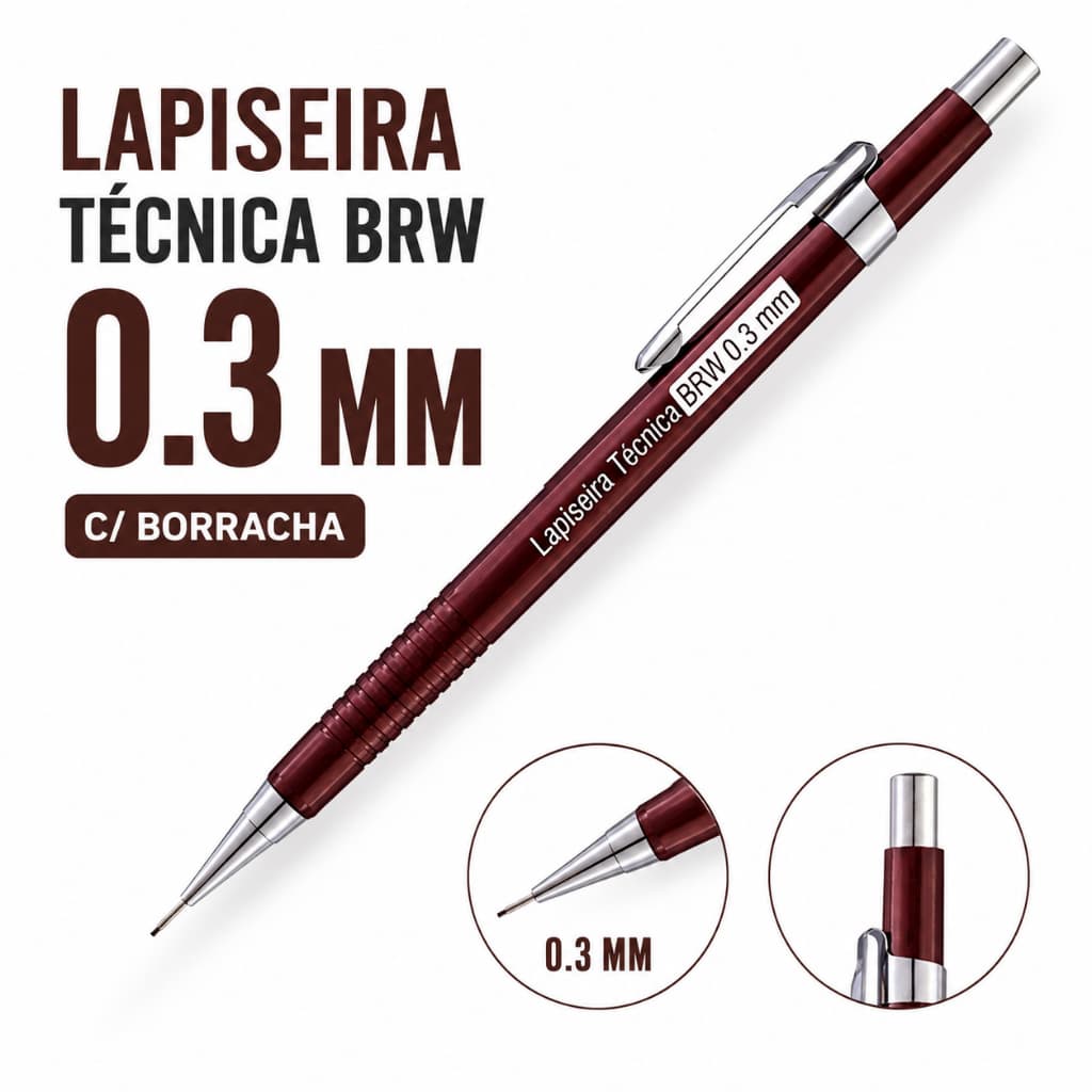 Lapiseira Técnica 0.3mm com Borracha BRW Profissional Marrom Executiva Ponta Fina