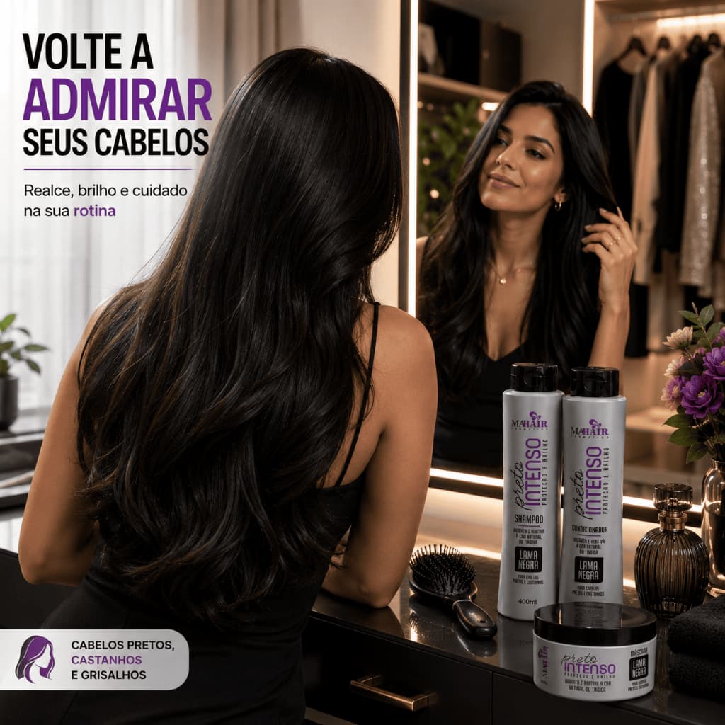 Matizador para cabelo preto Kit Capilar Preto Intenso - Mahair - Shampoo + Condicionador + Máscara