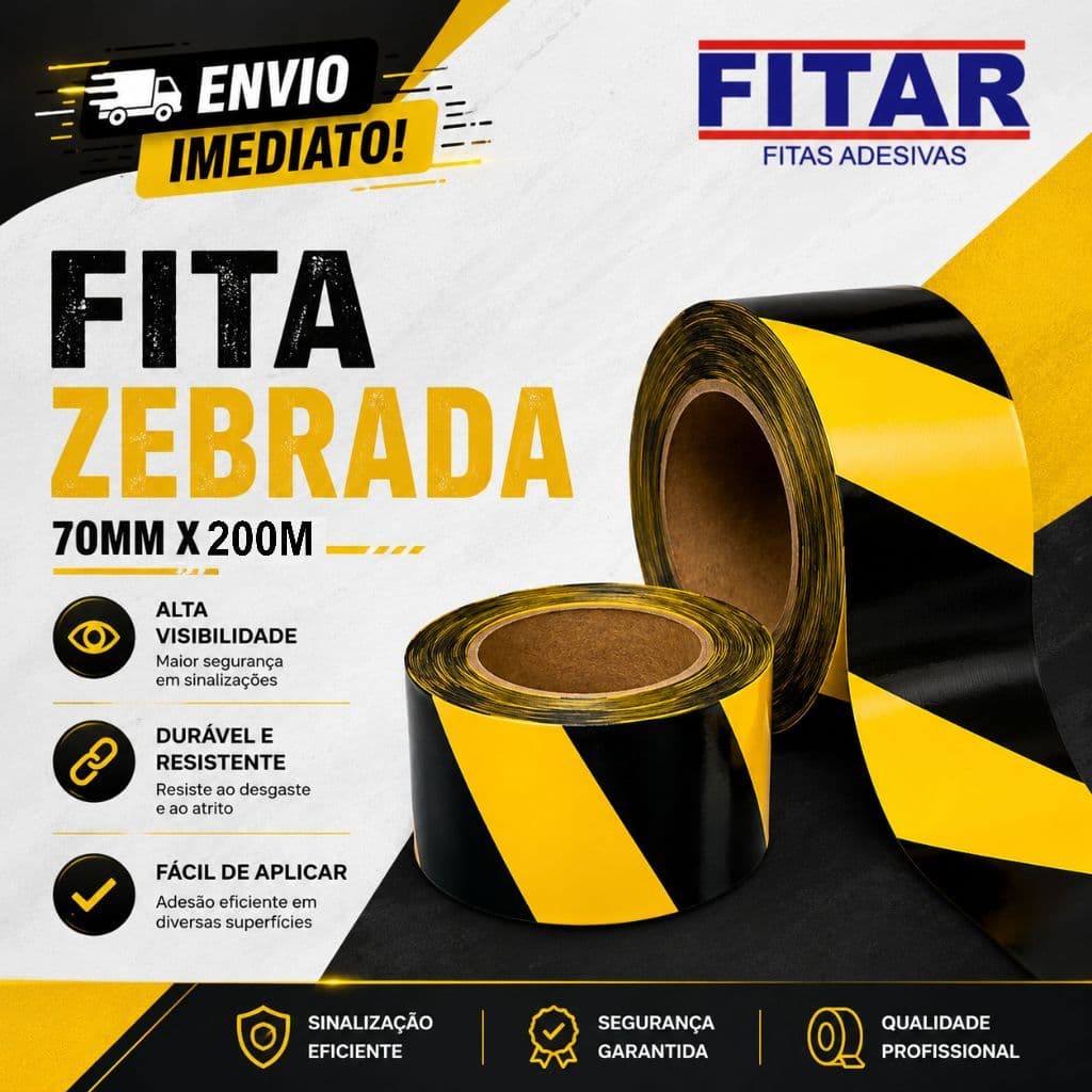 Fita Zebrada Sinalizadora 70MM x 200 Metros Fitar Fitas Adesivas