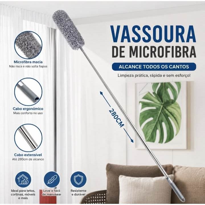 Espanador de Pó Microfibra Extensível para Limpeza Cabo Longo Flexível
