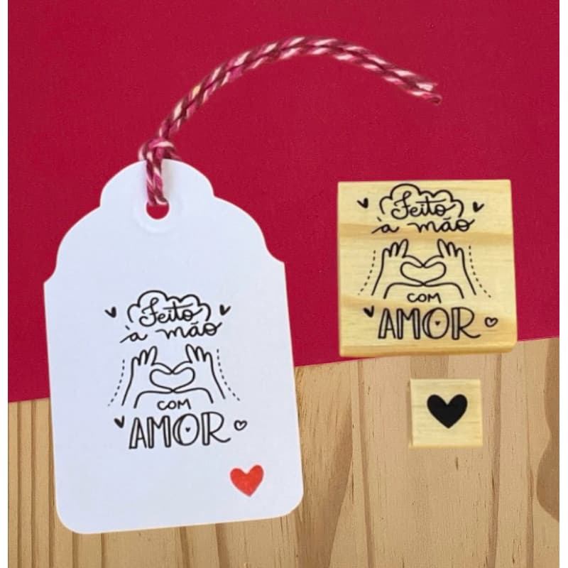 Carimbos Artesanal FEITO A MÃO COM AMOR + MINI CARIMBO CORAÇÃO