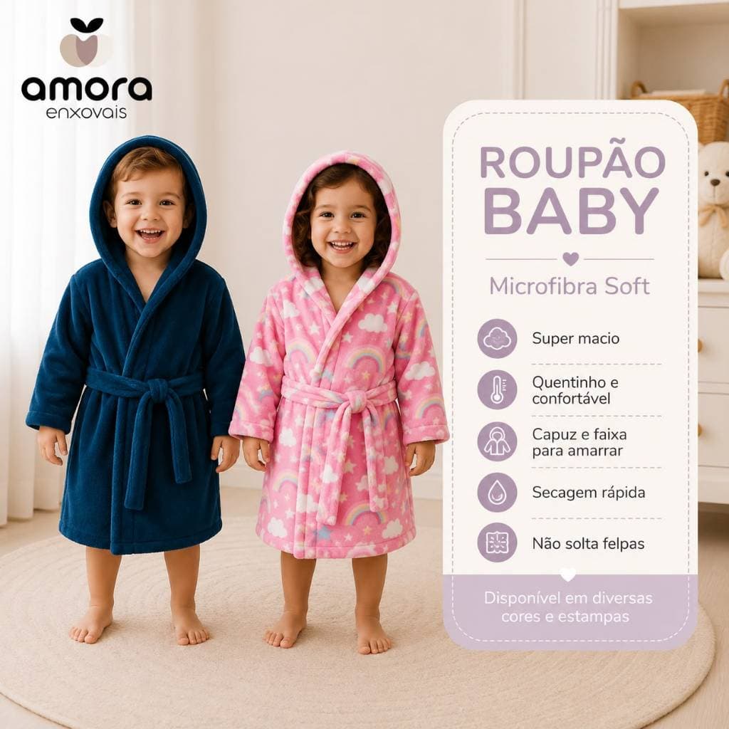 Roupão Infantil Baby Microfibra Soft Com Capuz Menino Menina Macio Quentinho