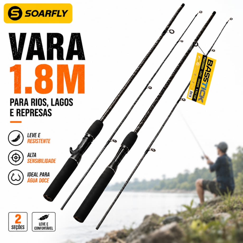 SOARFLY Vara de Pesca Casting 1,8m, 2 Partes, Leve e Resistente para Água Doce
