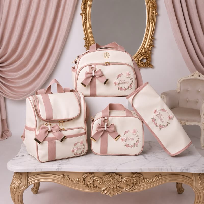 Bolsas Maternidade Personalizado Conjunto de Super Luxo 4 Peças Essenciais