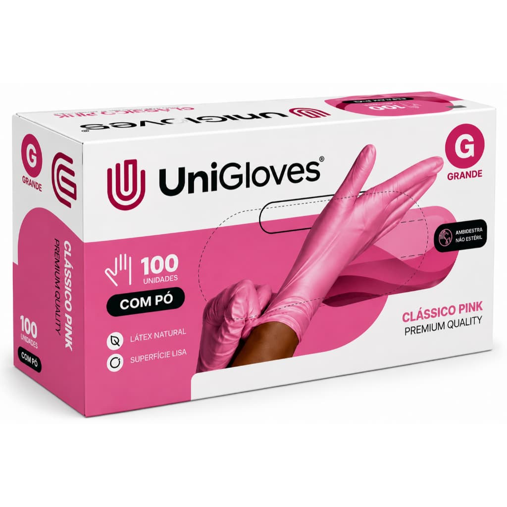 Luva Descartável Látex Rosa Pink  Unigloves Com Pó C/100un