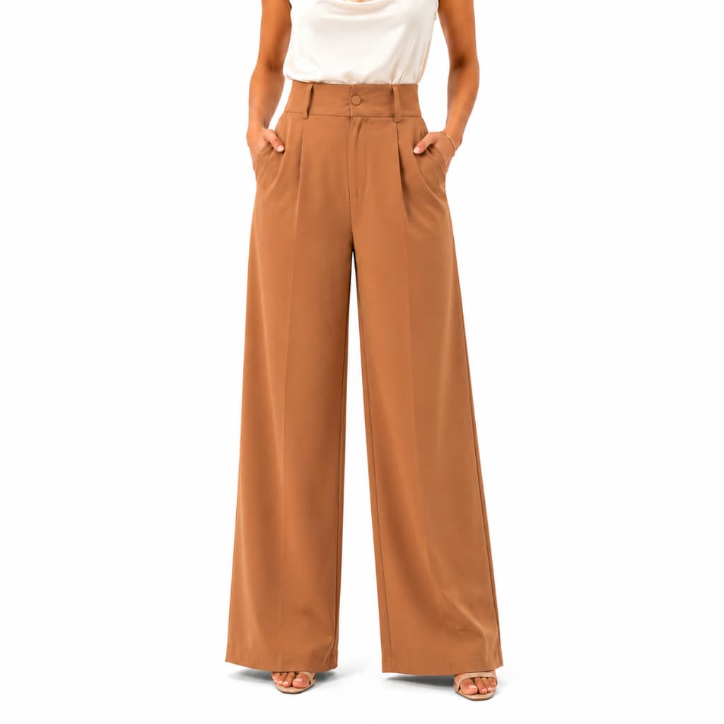 Calça Pantalona Feminina Alfaiataria Cintura Alta Marrant Viscose Elegante Social