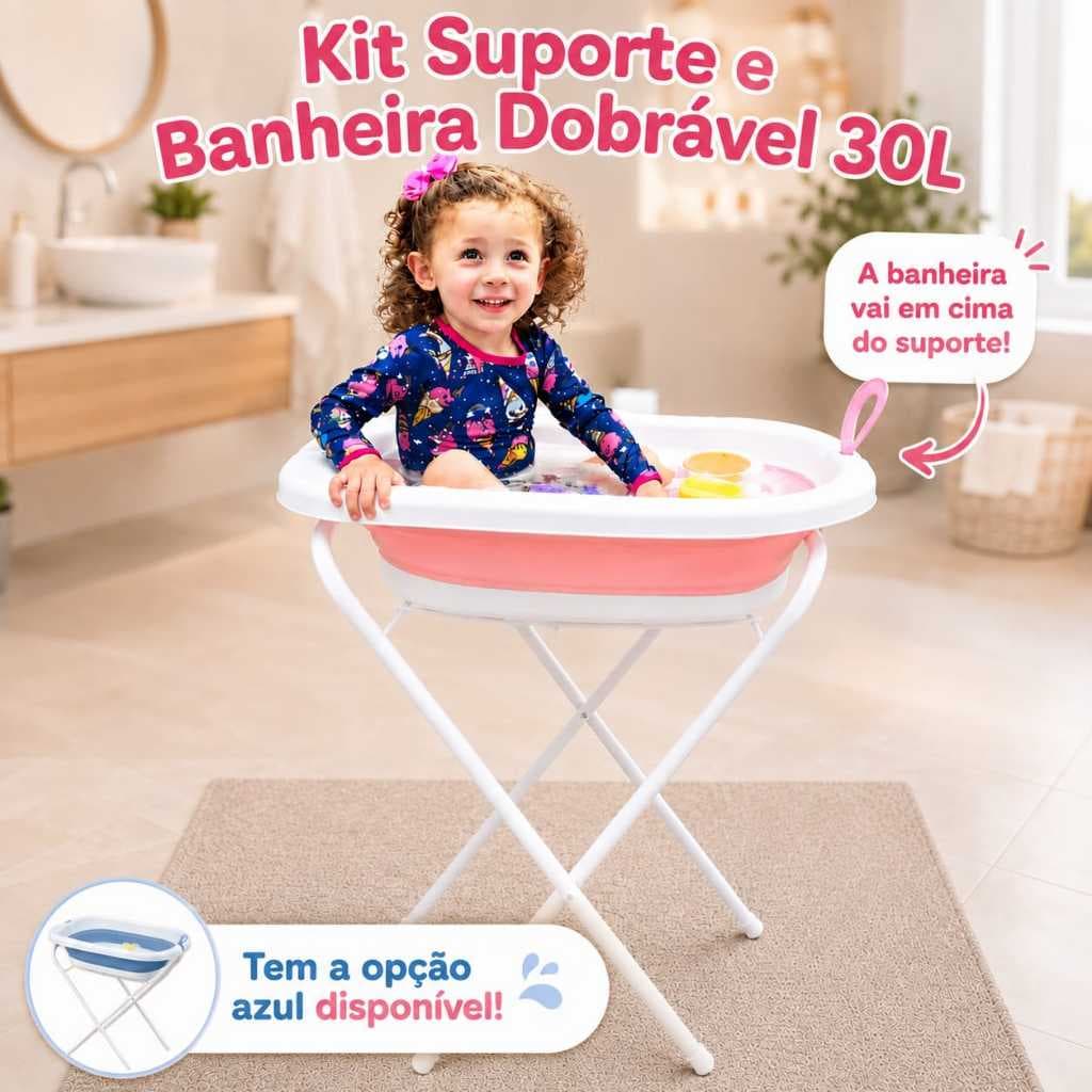 Banheira de Bebe Dobrável 30L com Suporte Resistente Compacto Leve Banheira Infantil Design Anatômico