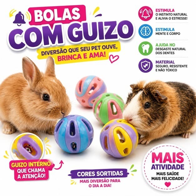 Brinquedo para Coelhos e Roedores com Guizo | Bola Interativa para Enriquecimento Ambiental
