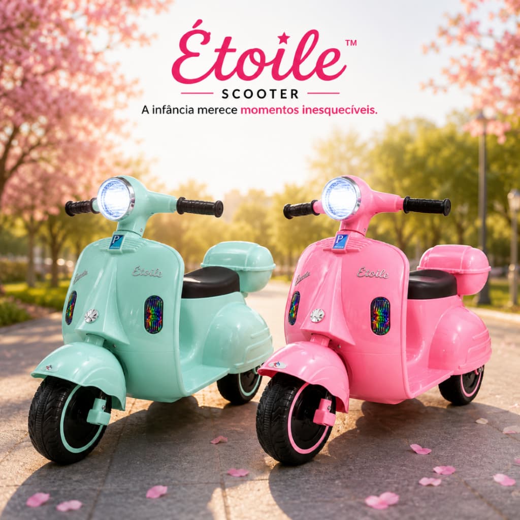 Moto Elétrica Infantil - Tiffany / Rosa - 6V Recarregável Com Farol LED Scooter Até 30kg Étoile Scooter™