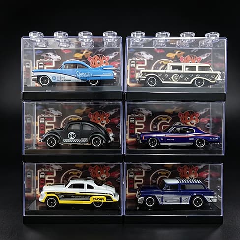 Kit 6 Miniatura Carro Clássico Retrô com Caixa Expositora para Colecionador