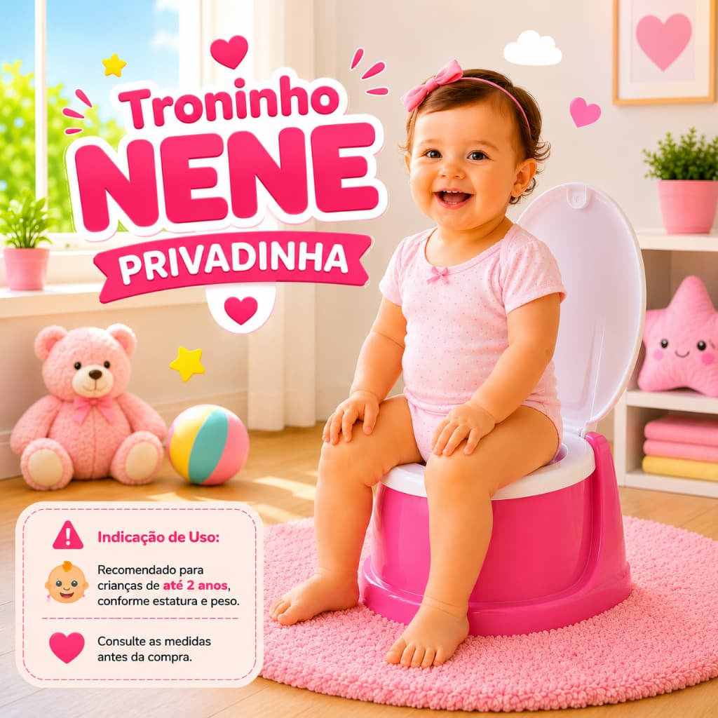 Troninho Nene 900ml com Tampa Infantil Rosa de Menina Assento Redutor para Desfralde Penico Pequeno Plasnorthon Ref1253S