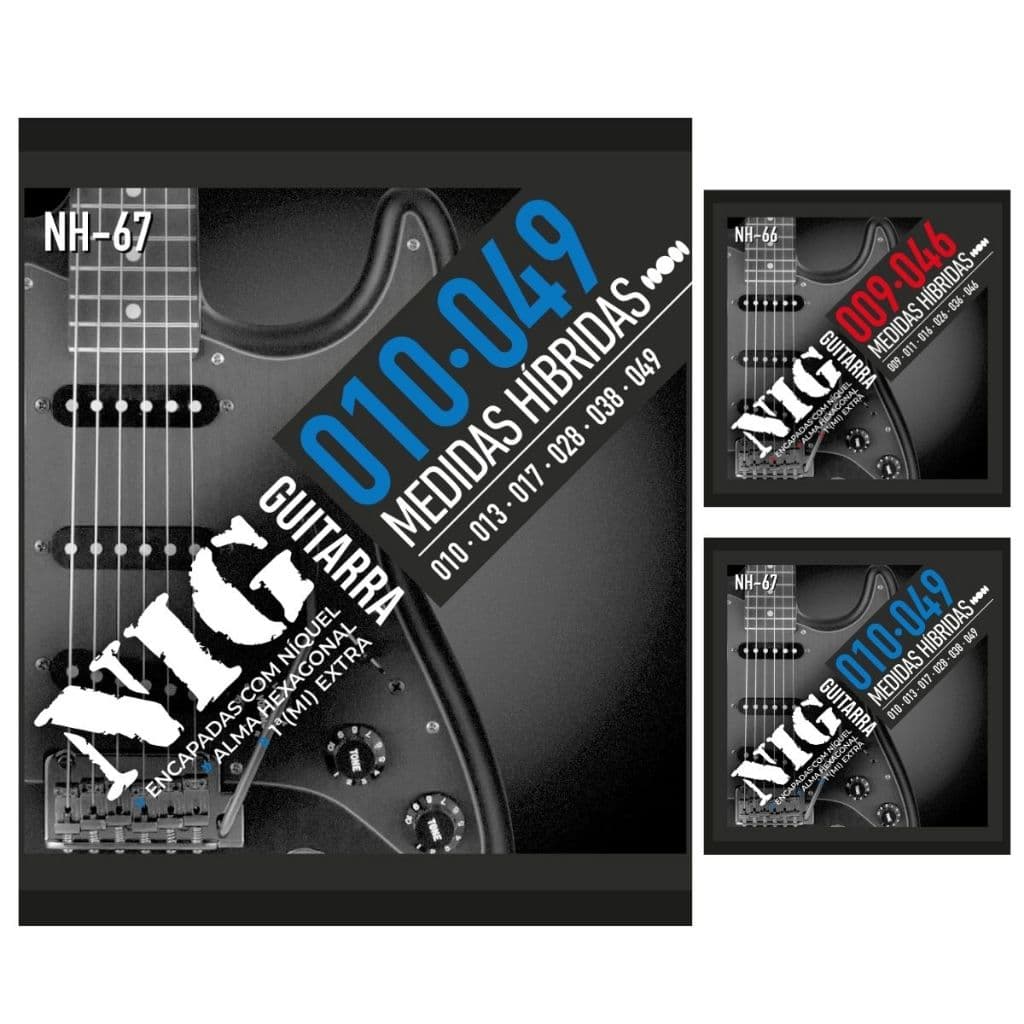 Encordoamento Jogo de Corda Nig Guitarra 09 010 NH66 NH67 MEDIDAS HIBRIDAS Mi Extra